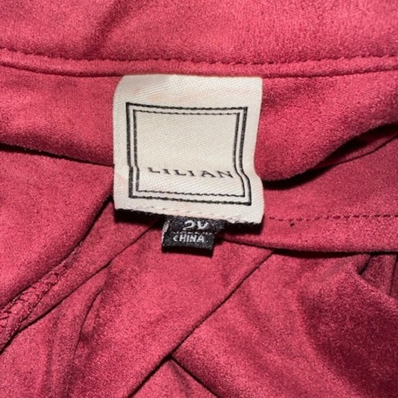 Burgundy Faux Suede drape front Moto Jacket - Picture 11 of 11